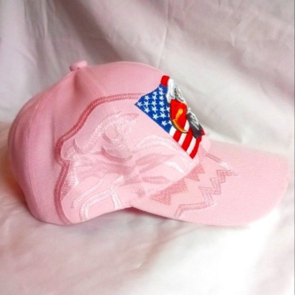 Womens NWOT Patriotic Embroidered Pink, Red, White And Blue Cap - Picture 2 of 2